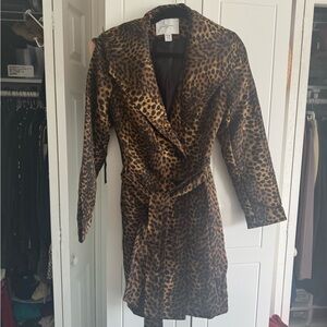 Brown and Black Leopard Print Trench Coat with Wrap Style